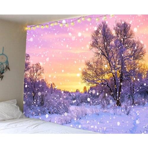 Christmas Wall Tapestry Hanging Christmas Tree Landscape Moon Firplace Carpet Witchcraft Sofa Blanket Xmas Wall Decor Hanging