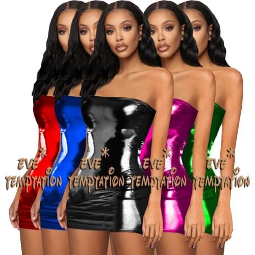 Sexy lingerie costumes Sexy glisten Metallic PVC FAUX LEATHER Underwear Babydoll Lingerie strapless pole dancing Corsets