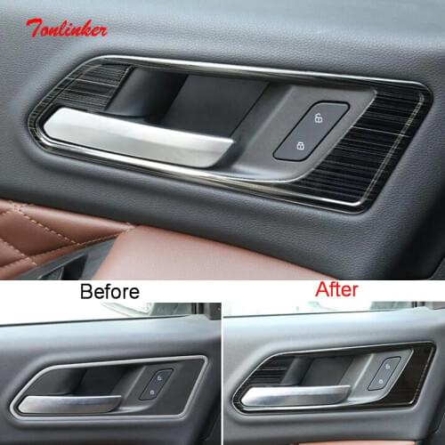 Tonlinker Interior Car Door Handle Cover Case Stickers For GWM Poer 4x4 2020 Car Styling 4 PCS Stainless Steel Cover stickers