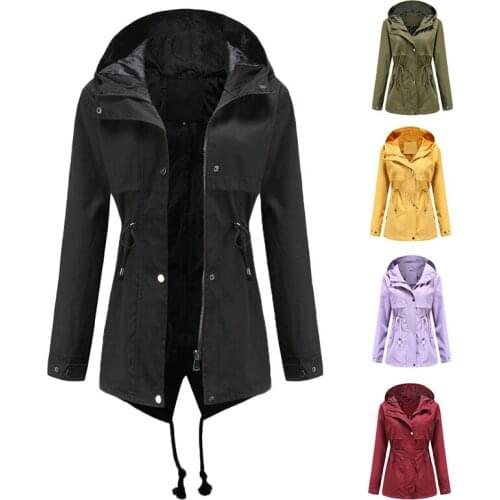 New Leisure Women Outdoor Waist Hooded Windbreaker And Rainproof Womens Mid-length Jacket Women