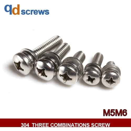 304 M5M6 Cross Recessed Pan Head Screws,Single Coil Spring Lock Washer And Plain Washers Assemblies stainless steel screw GB9074
