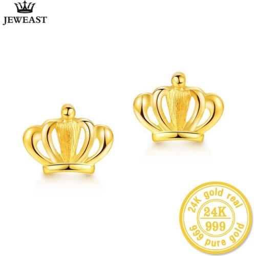 XXX 24K Pure Gold Crown-shape Gold Earrings Queen 999solid gold jewelry fine top hot selling 2020 new woman gift for self A Pair