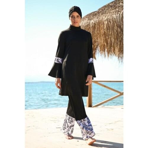 Womens Muslim Loose Cut Loose Model Design Fully Covered Hijab Swimsuit 1958 Black