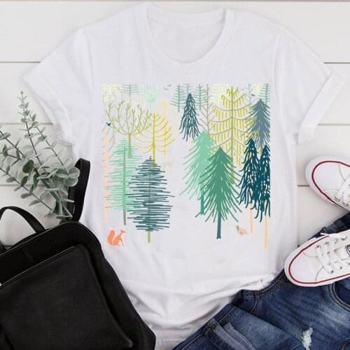 Women Clothes Cartoon Watercolor Forest Animal Ladies Summer Print Fashion Tshirt Female Short Sleeve Tee Top Graphic T-shirt
