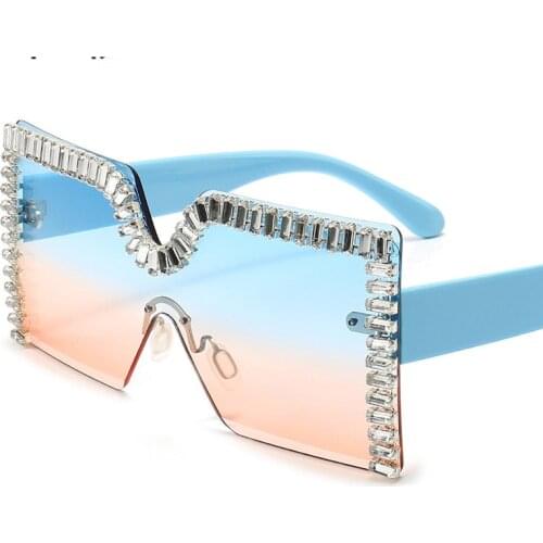 Oversized Square Diamond Sunglasses Women 2021 New Luxury Rimless Rhinestone Sun Glasses Colorful Crystal Glasses Shades oculos