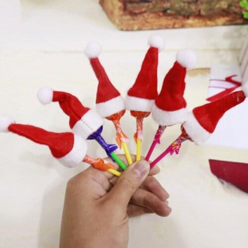 12pcs/set 3*7cm Mini Red Christmas Hat Santa Claus Xmas Lollipop Cap Gift Drinks Caps Christmas Tree Ornament New Year Decor