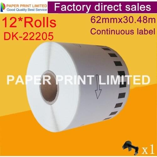 12X Rolls Brother Compatible Labels DK-22205, Brother DK-2205,brother DK DK22205 DK2205 62mm x 30.48m Continuous Label