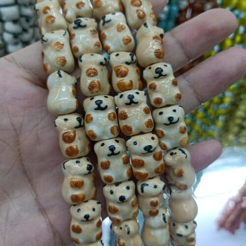 5pcs Hand Painted Brown Bear Shape Ceramic Beads 12X17mm Loose Spaccer DIY Animal Ceramics Bead For Jewelry Making Accessories