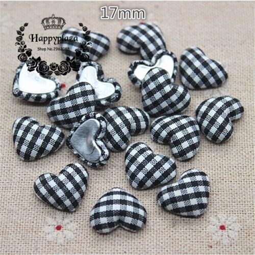 50pcs 17mm Black+White Lattice Fabric Covered Heart Buttons Home Garden Flatback Cabochon Crafts Scrapbooking DIY