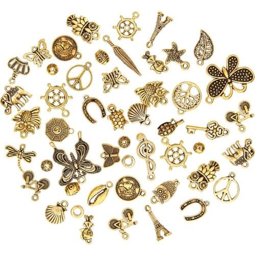 50pcs Mixed Antique Gold Color Anchor Animal Charms Pendants for Bracelet Necklace DIY Jewelry Making Finding Accessories