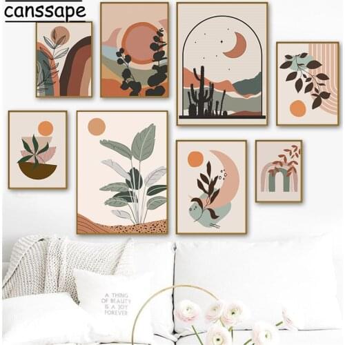 Abstract Posters And Prints Leaves Painting Sun Moon Poster Nordic Canvas Painting Modern Wall Pictures For Living Room Decor
