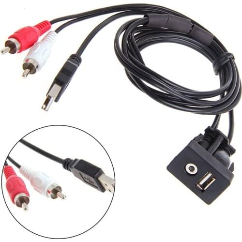 Car Boat Mot 1 Meters Length USB 2 RCA To 3.5mm Female Flush Mount AUX Stereo HCCY