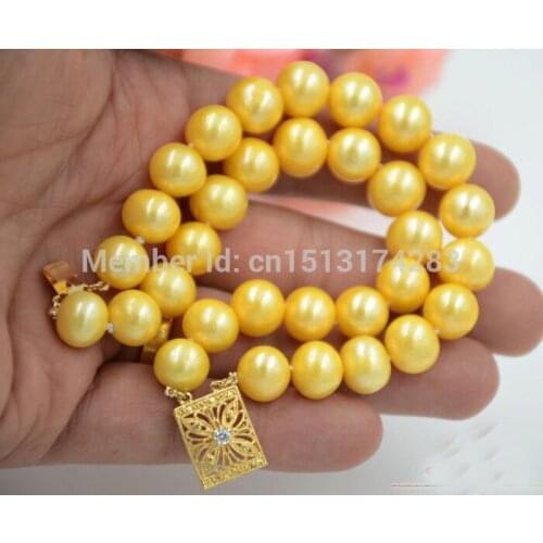 Free Shipping>>> 2row 8" 12mm ROUND GOLEDN Freshwater cultured PEARL BRACELET