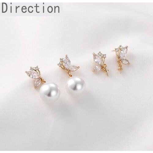 Butterfly flying shining zircon earrings with pearl earrings diy handmade earrings earrings accessories