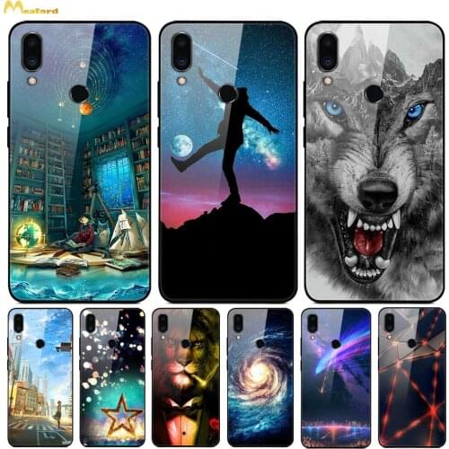 Case For Meizu Note 9 Phone Cover Tempered Glass+Silicone Painted Fundas 6.2" For Meizu Note9 Back Case Capa Cartoon Wolf Space