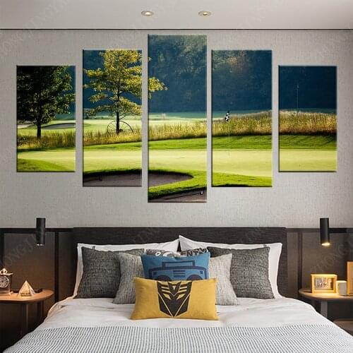 Decoration Home Art Canvas Picture Print Poster 5 Panel Golf Course Grass Land Wall For Living Room Modular Frame Painting