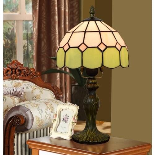 Diar 20CM h36CM Modern Mediterranean simple green Tiffany stained glass bar restaurant bedroom bedside trumpet table lamp