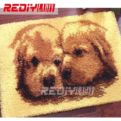 DIY Carpet Rug Two Puppies Latch Hook Rug Kit 3D Crocheting Tapestry Sofa Decor Cushion Set for Embroidery Unfinished Floor Mat