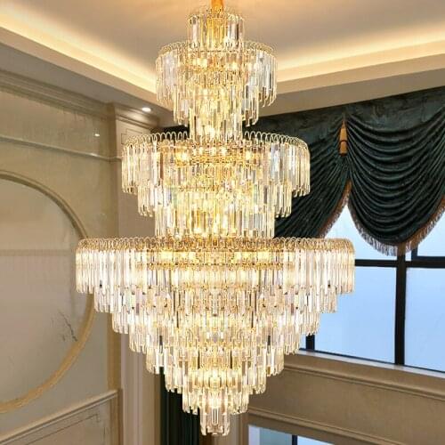 European Living Room Large Crystal Chandelier Lighting Villa Hotel Lobby Hanging Lamp Spiral Staircase High-end Crystal Lights