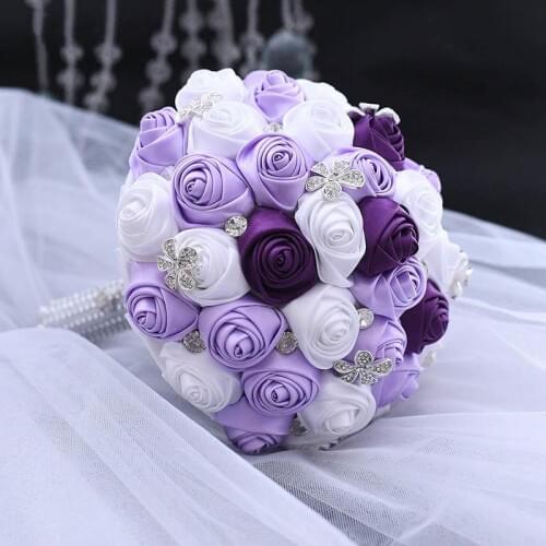 Purple Artificial Flower Wedding Bouquet Bridal Bouquet Holder White Silk Rose Wedding Bouquets for Bridesmaids Bouquet Mariage