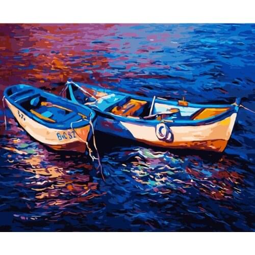 Fishing Boat Sea Coastal Scenery DIY Digital Painting By Numbers Modern Wall Art Canvas Painting Unique Gift Home Decor 40x50cm