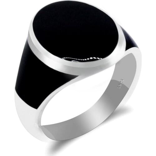 925 Silver Ring for Men Women Black Enamel Ring Simplicity Elegant Classic Middle East Ring for Couples Unisex Party Jewelry