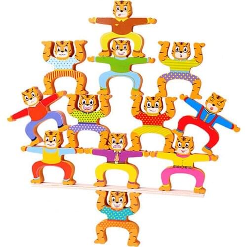 16Pcs Building Block Interactive Educational Toy Tiger Shape Design Hercules Jenga Wooden Building Blocks Gift for Children