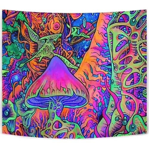 Creative Wall Tapestry Psychedelic Hippie Tapestry Wall Hanging Colorful Mushroom Rectangular Art Decor Print For Living Room
