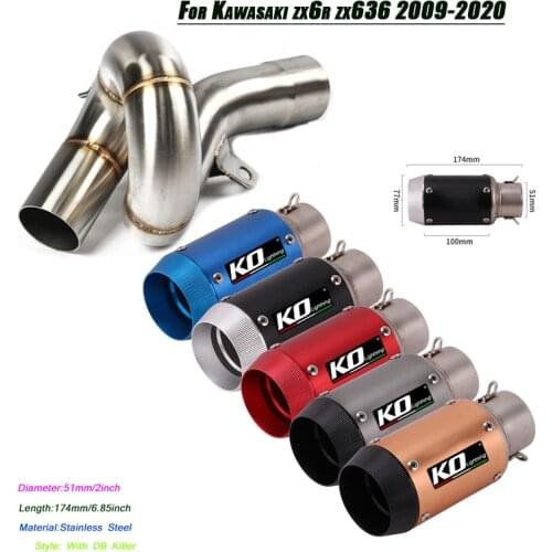 Motorcycle Middle Link Pipe Connect 51MM Exhaust Muffler Tip Tube Set System Lossless Replace For Kawasaki ZX636 ZX-6R 2009-2020