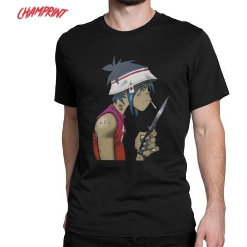 Music Band Gorillaz Smoking T Shirts Men Pure Cotton Funny T-Shirts Crewneck Tees Short Sleeve Clothing Party