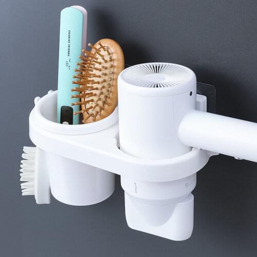Wall Mounted Hair Dryer Storage Rack Hairdryer Comb Holder Stand No Trace Suction Cup Hair Dryer Shelf Bathroom Organizer
