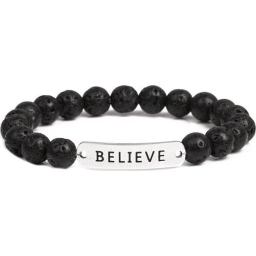 Natural Stone Chakra Volcanic Lava Rock Beads Believe Letter Bracelet for Charms Women Men Couples Gift Jewelry Bracelets Boho