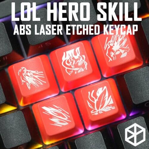 Novelty Shine Through Keycaps ABS Etched, Shine-Through lol black red r2 hero skill Khada Jhin Draven Xayah Corki