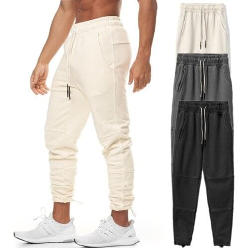 Solid Color Ankle Banded Men Pants Loose Straight Drawstring Casual Pants Sweatpants Fitness Clothing