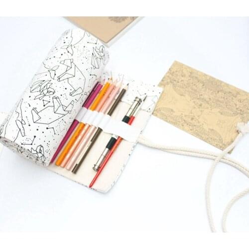 36/48/72 Holes Star Chart Pencil Wrap Portable Canvas Roll Up Case Students Stationary Storage Bag Pouch For Painting Supplies