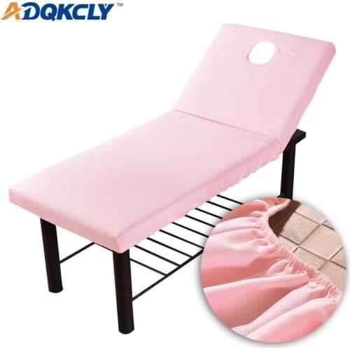 Pure Color Massage Table Bed Fitted Sheet Polyester Elastic Rubber Band Massage SPA Treatment Bed Cover with Face Breath Hole