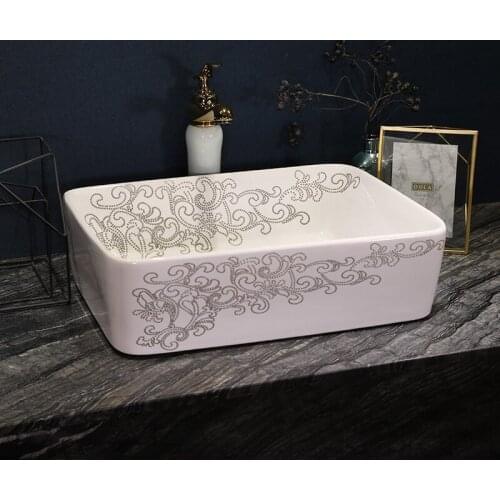 Rectangular China Painting Ceramic Painting Art Lavabo Bathroom Vessel Sinks counter top washbasin porcelain