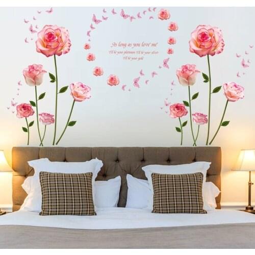 123*132cm Romantic Rose Wall Stickers "As long as you love me" Flowers Home Decor DIY Vinyl Butterfly Wall Decals for Bedroom