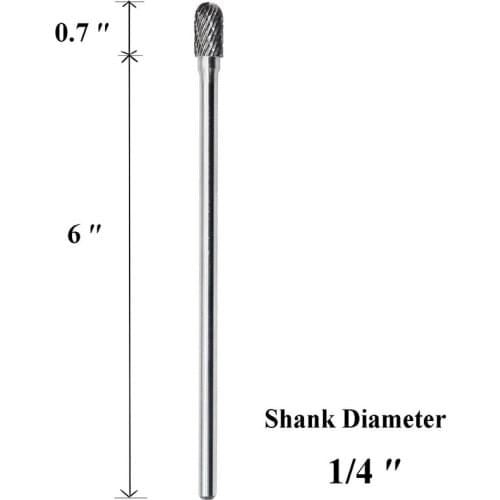 SC-3L6 Tungsten Carbide Burr Rotary File Cylindrical Ball Nose End Shape Double Cut for Die Grinder Drill Bits 1/4'' Inch Diamet