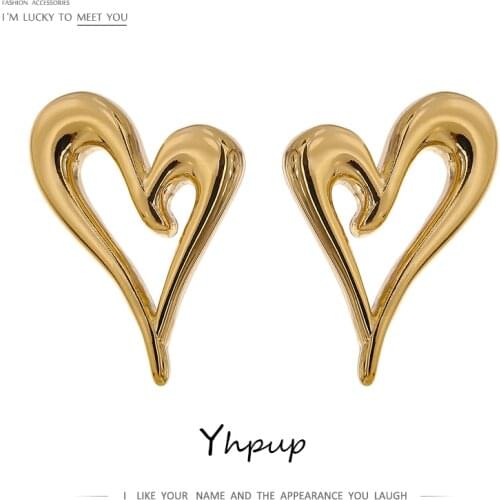 Yhpup Brand Heart Hollow Stud Earrings Simple Cute Metal Temperament Earrings for Women Aretes De Mujer Modernos 2021 Gala Gift