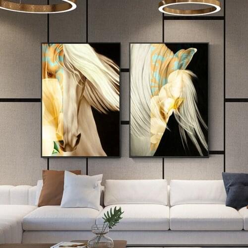 Nordic Modern Abstract Colored Horse Head Painting on Canvas Posters and Prints Wall Art Pictures for Living Room Home Decor