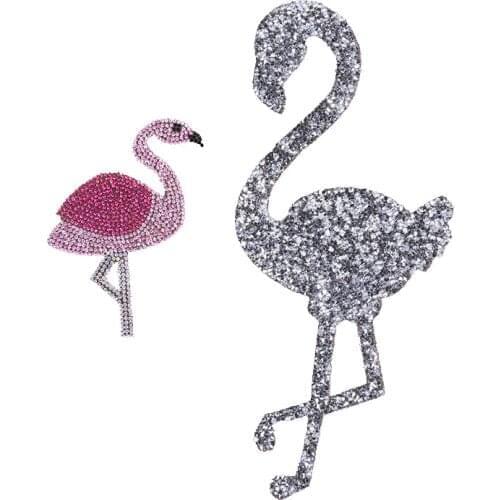 Sparkling Rhinestone Flamingos Pattern Clothes Patches Fashion Sequined DIY Appliques Bling Iron-on Patches