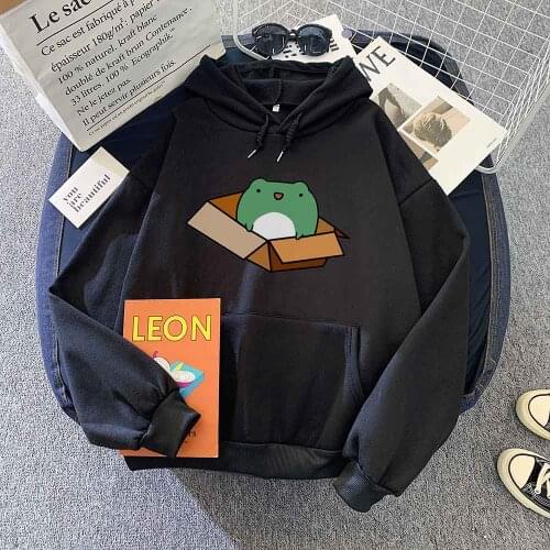 Hoodies Women Aesthetic Long Sleeve Top Pullovers Female Sweatshirt Women Cute Kawaii Box Frog Print Urban Streetwear Long