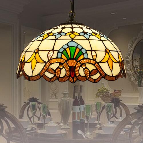 Vintage Tiffany Pendant Lights Mediterranean Baroque Stained Glass Hanging Lamp Led Kitchen Lighting Fixtures Home Loft Decor