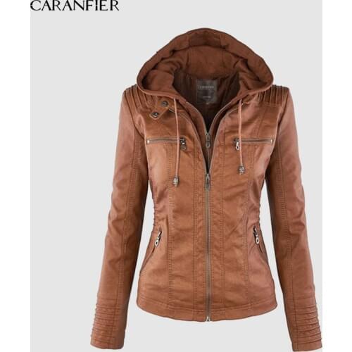 CARANFIER Faux Leather Coat Women Leather Jacket Winter Coat Plus Size 7XL Waterproof Windproof Out Wear Ladies Basic Outwear