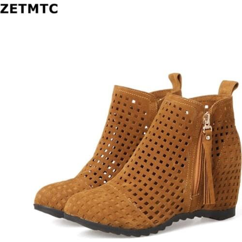 2019 new womens summer flat low low invisible wedge heel hollow lower leg boots ladies dress casual shoes hot cute