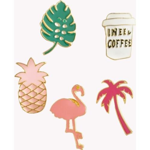 1 Set/5 Pcs New Flamingo Brooches and Enamel Pins for Women Wedding Cute tree Broshes Fashion Jewelry Accessories Party Gifts