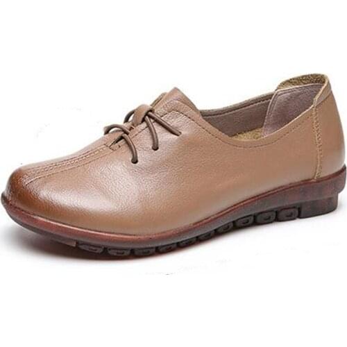 2021 Lace-up High Quality Cowhide Women Leather Shoes Flat Shoes Casual Sneakers Comfortable Soft Sole Women Flats Black Brown