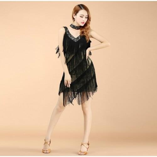 Women Sexy Latin Dance Dress for Competiton Tassel Salsa Dance Costume Latin Dance Skirt Cha Cha One-piece Dance Wear Clothing