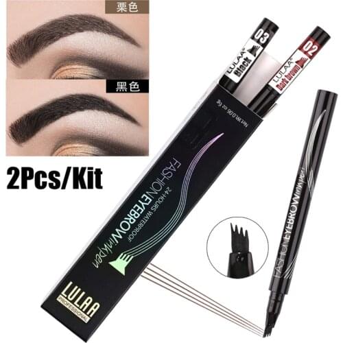 1 Or 2pcs Natural Microblading Eyebrow Tattoo Pen 4 Fork Tips Fine Waterproof Liquid Eyebrow Pencil Cosmetics